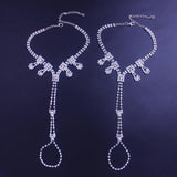 Stonefans 2pcs Rhinestone Tennis Toe Anklet Set Women Beach Foot Bracelet