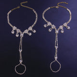 Stonefans 2pcs Rhinestone Tennis Toe Anklet Set Women Beach Foot Bracelet
