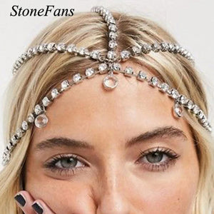 Stonefans Boho Pendant Head Chain Crystal Bride Tiara Jewelry