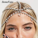 Stonefans Boho Pendant Head Chain Crystal Bride Tiara Jewelry
