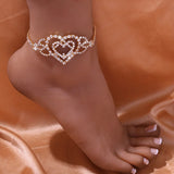 Stonefans Double Heart Anklet Rhinestone Chain Jewelry for Women