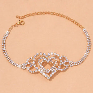 Stonefans Double Heart Anklet Rhinestone Chain Jewelry for Women