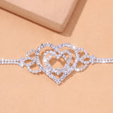 Stonefans Double Heart Anklet Rhinestone Chain Jewelry for Women