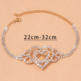 Stonefans Double Heart Anklet Rhinestone Chain Jewelry for Women