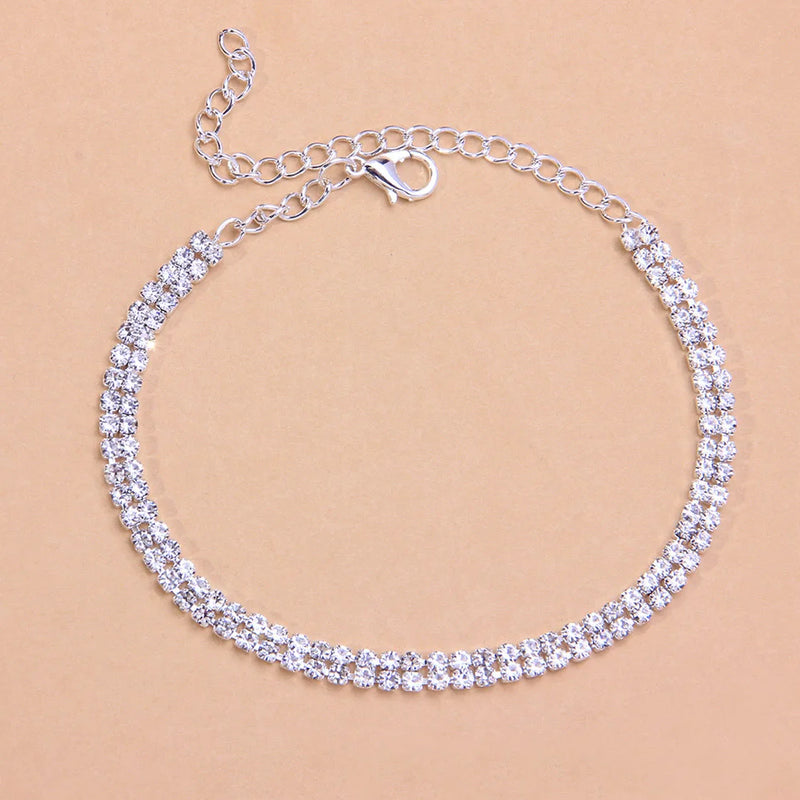 Stonefans Double Layer Anklet Rhinestone Foot Jewelry for Women
