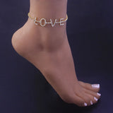 Stonefans Rhinestone Anklet Bracelet for Women Beach Barefoot Love Foot Chain