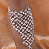Stonefans Rhinestone Anklet Toe Ring Bracelet Women Beach Crystal Foot Jewelry