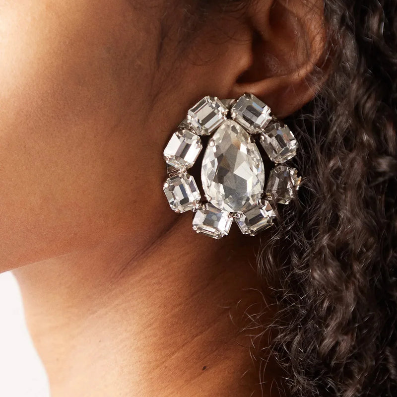 Stonefans Crystal Ear Clips Bling Square Rhinestone Clip Earrings