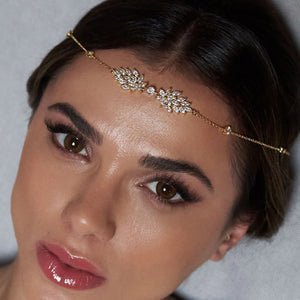 Stonefans Leaf Zircon Forehead Chain Headpiece Wedding Accessories