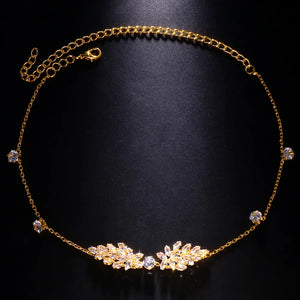 Stonefans Leaf Zircon Forehead Chain Headpiece Wedding Accessories