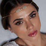 Stonefans Leaf Zircon Forehead Chain Headpiece Wedding Accessories