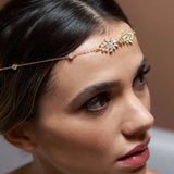 Stonefans Leaf Zircon Forehead Chain Headpiece Wedding Accessories