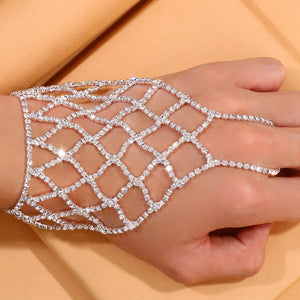 Stonefans Rhinestone Hand Finger Chain Bracelet Crystal Mesh Wrist Cha