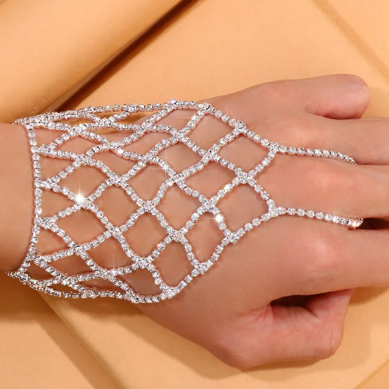 Stonefans Rhinestone Hand Finger Chain Bracelet Crystal Mesh Wrist Cha