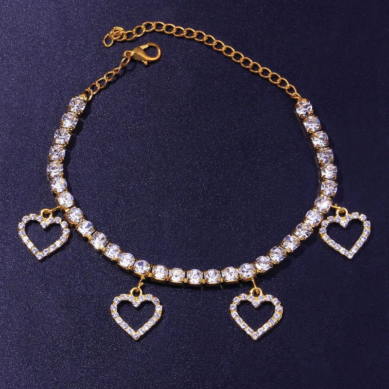 Stonefans Rhinestone Heart Ankle Bracelet Love Pendant Leg Chain