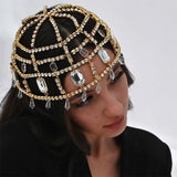 Stonefans Rhinestone Mesh Head Chain Hat for Women Bridal Cap