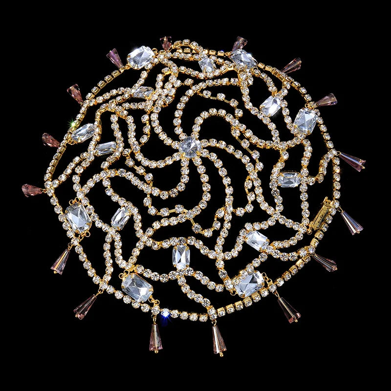 Stonefans Rhinestone Mesh Head Chain Hat for Women Bridal Cap