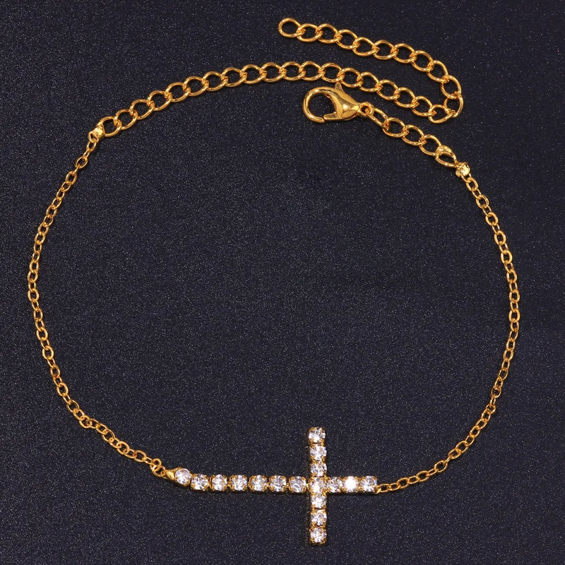Stonefans Rhinestone Cross Anklet Bracelet