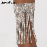 Stonefans Silver Rhinestone Tassel Anklet for Women