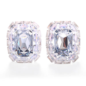 Stonefans Square Crystal Clip Earrings Wedding Bling Rhinestone No Piercing