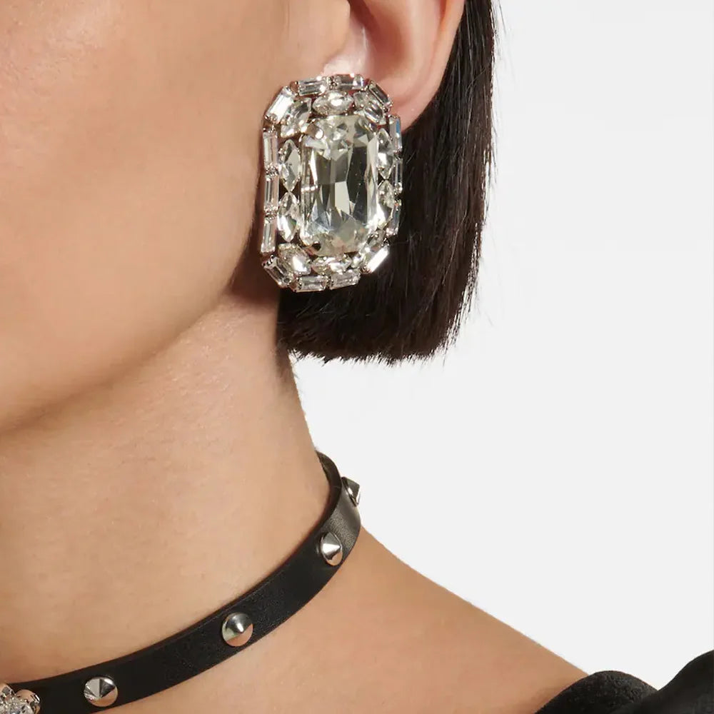 Stonefans Square Crystal Clip Earrings Wedding Bling Rhinestone No Piercing