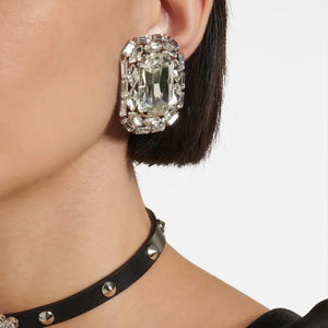 Stonefans Square Crystal Clip Earrings Wedding Bling Rhinestone No Piercing
