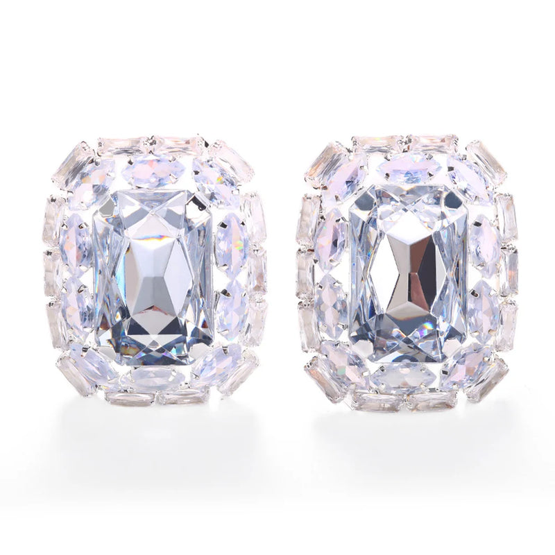 Stonefans Square Crystal Clip Earrings Wedding Bling Rhinestone No Piercing