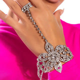 Stonefans Flower Crystal Finger Ring Bracelets Wedding Rhinestone Hand Bangles