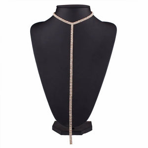 Stonefans Rhinestone Double Layer Necklace Tassel Choker Crystal Collar