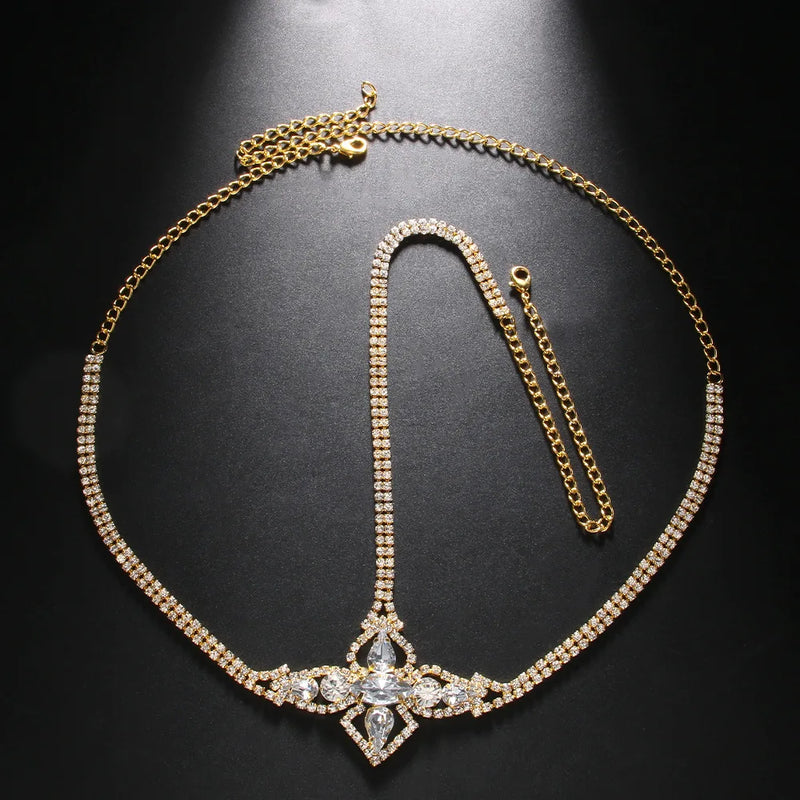 Stonefans Geometric Crystal Forehead Chain Headband Wedding Accessories