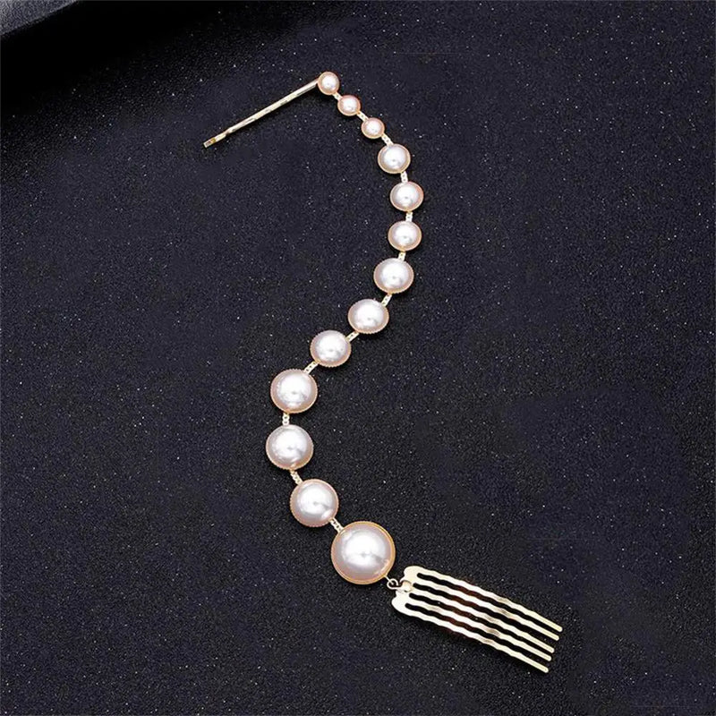 Stonefans Pearl Hair Chain Jewelry Clip for Braids Headband