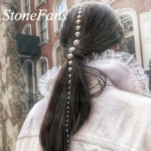 Stonefans Pearl Hair Chain Jewelry Clip for Braids Headband