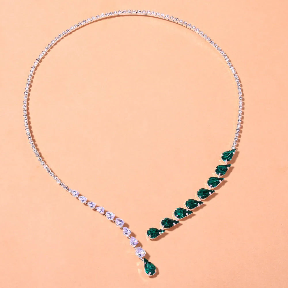 Stonefans Green Crystal Collar Necklace Zircon Bridal Water Drop Choker