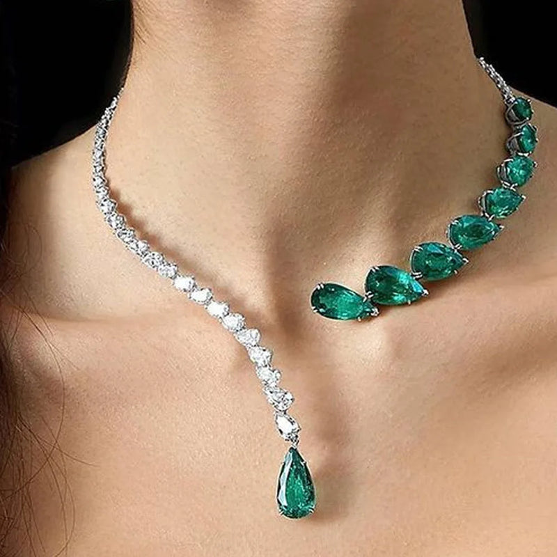 Stonefans Green Crystal Collar Necklace Zircon Bridal Water Drop Choker