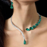 Stonefans Green Crystal Collar Necklace Zircon Bridal Water Drop Choker