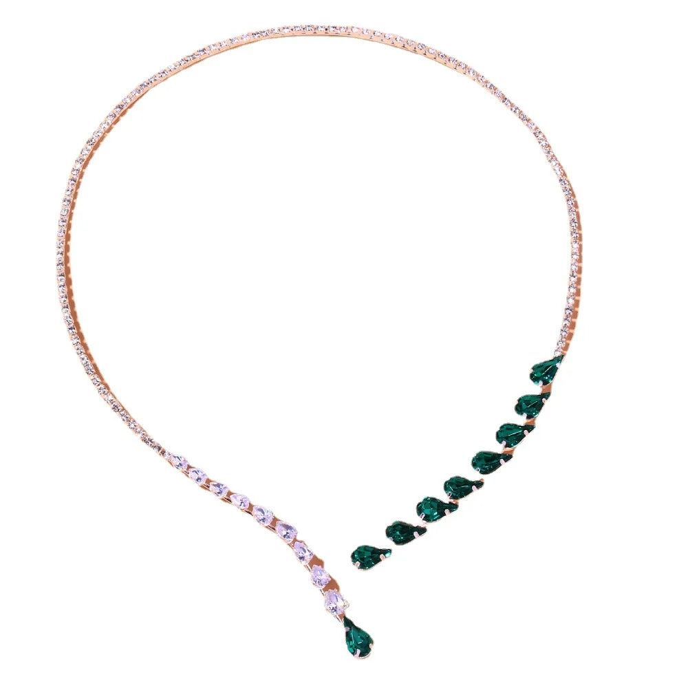 Stonefans Green Crystal Collar Necklace Zircon Bridal Water Drop Choker