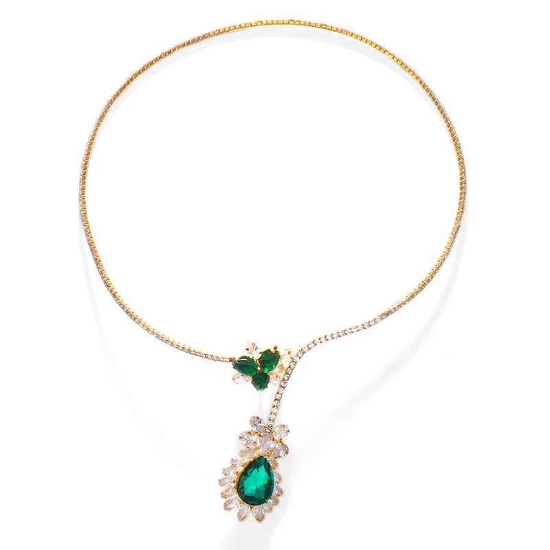 Stonefans Green Crystals Water Drop Torques Necklace