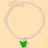 Stonefans Green Rhinestone Butterfly Anklet Chain for Women