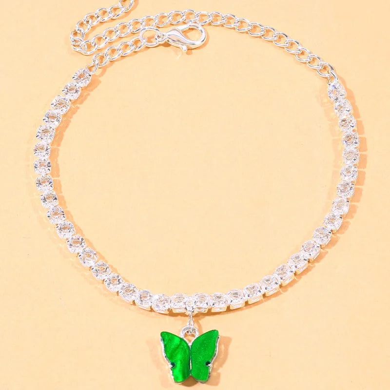 Stonefans Green Rhinestone Butterfly Anklet Chain for Women