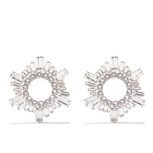 Stonefans Hollow Crystal Clip Earrings Wedding Round Rhinestone Party Jewelry