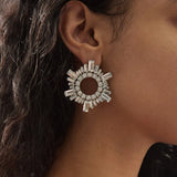 Stonefans Hollow Crystal Clip Earrings Wedding Round Rhinestone Party Jewelry