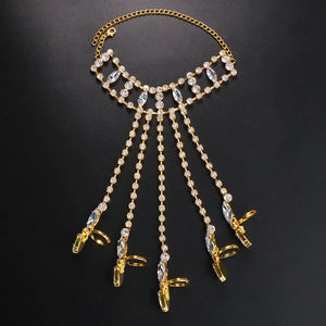 Stonefans Hollow Crystal Finger Ring Bracelet Tassel Harness for Women