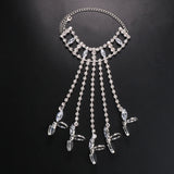 Stonefans Hollow Crystal Finger Ring Bracelet Tassel Harness for Women