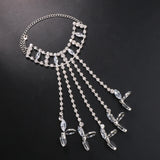 Stonefans Hollow Crystal Finger Ring Bracelet Tassel Harness for Women