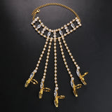 Stonefans Hollow Crystal Finger Ring Bracelet Tassel Harness for Women