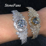 Stonefans Crystal Heart Bangle Bracelet - Open Cuff