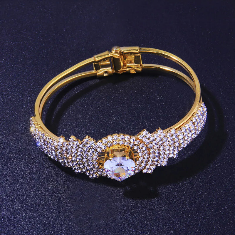Stonefans Crystal Heart Bangle Bracelet - Open Cuff