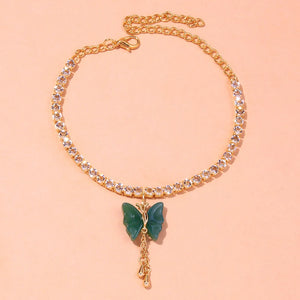Stonefans INS Butterfly Pendant Anklet Rhinestone Tennis Chain