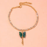 Stonefans INS Butterfly Pendant Anklet Rhinestone Tennis Chain