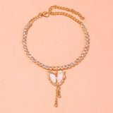 Stonefans INS Butterfly Pendant Anklet Rhinestone Tennis Chain